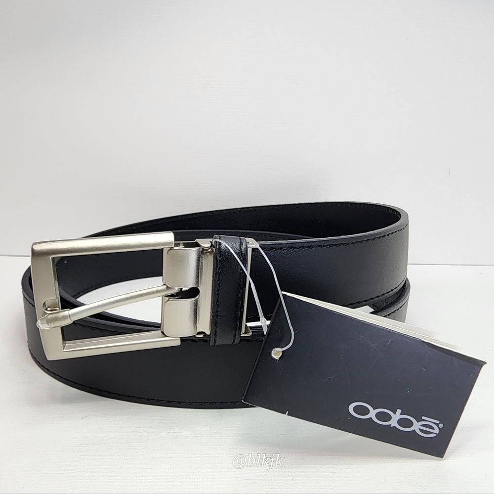 Oobe Unisex Barton Black Leather Belt NWT *Black/Nickel*